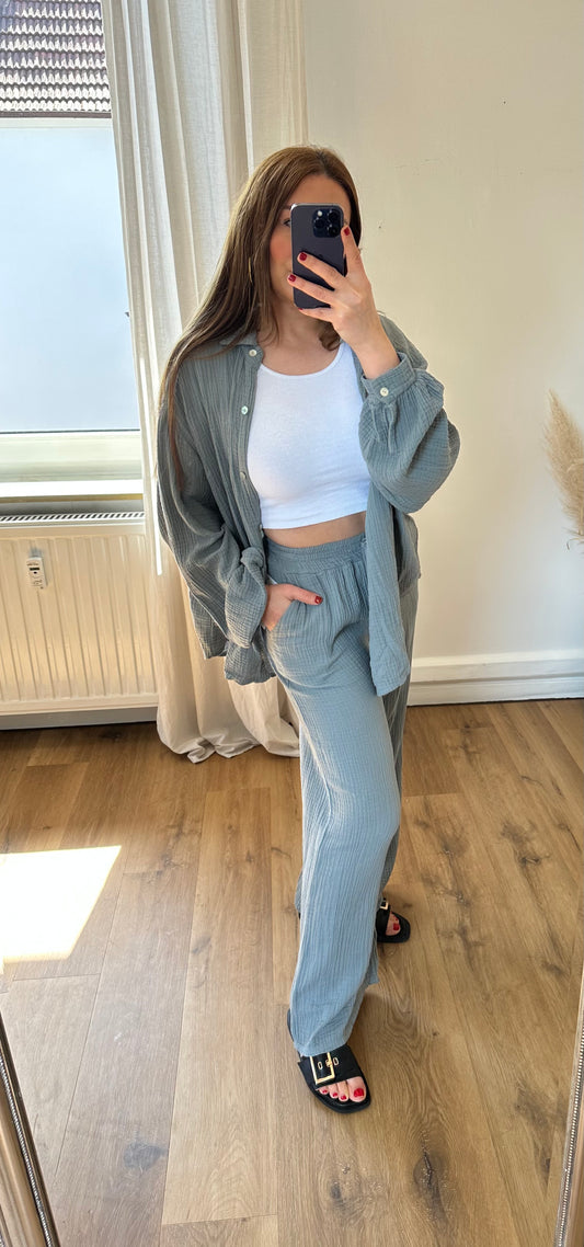 Oversize Musselin Hemd und Hose set SOFIA Grau