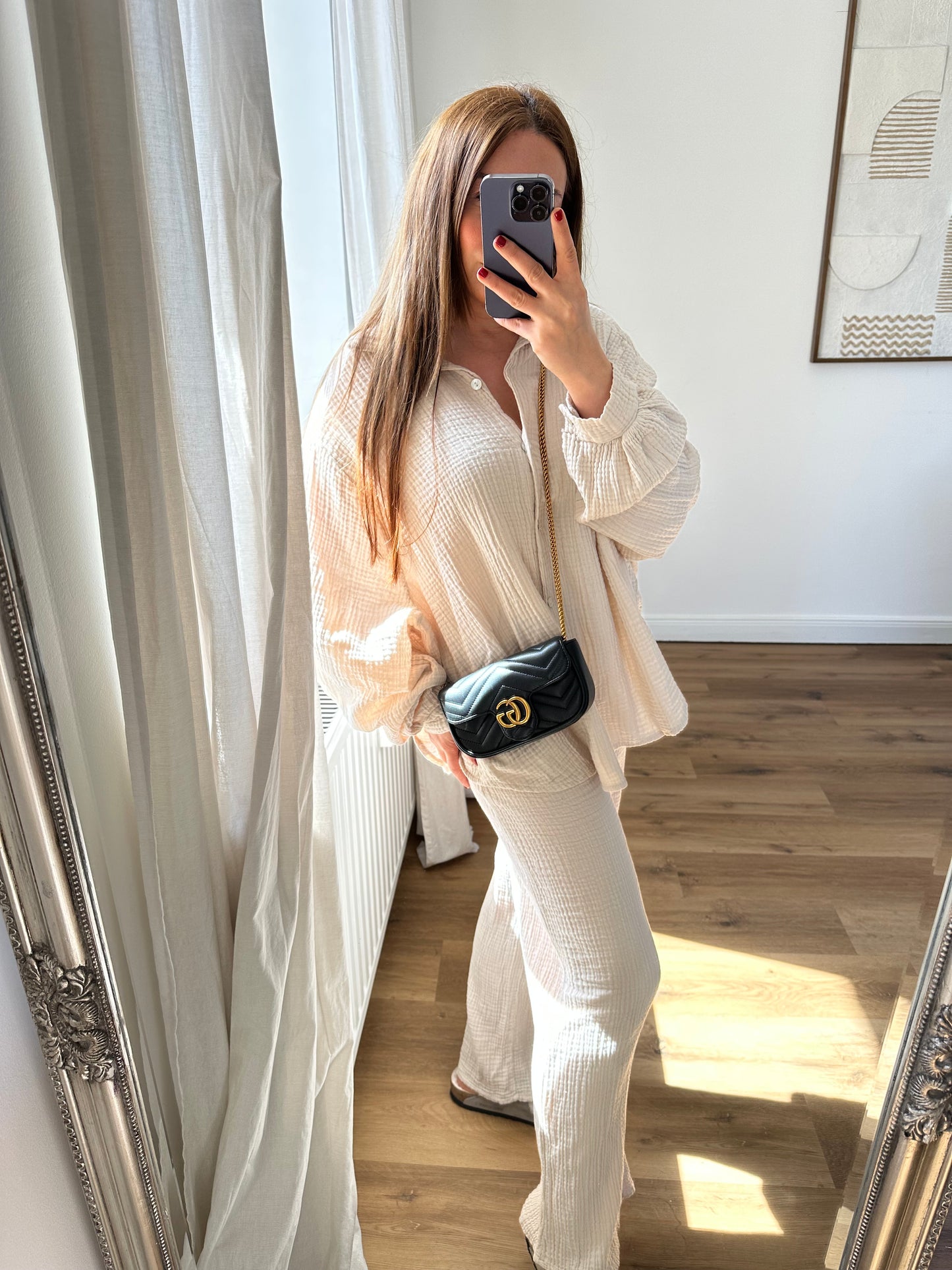 Oversize Musselin Hemd und Hose set SOFIA Beige
