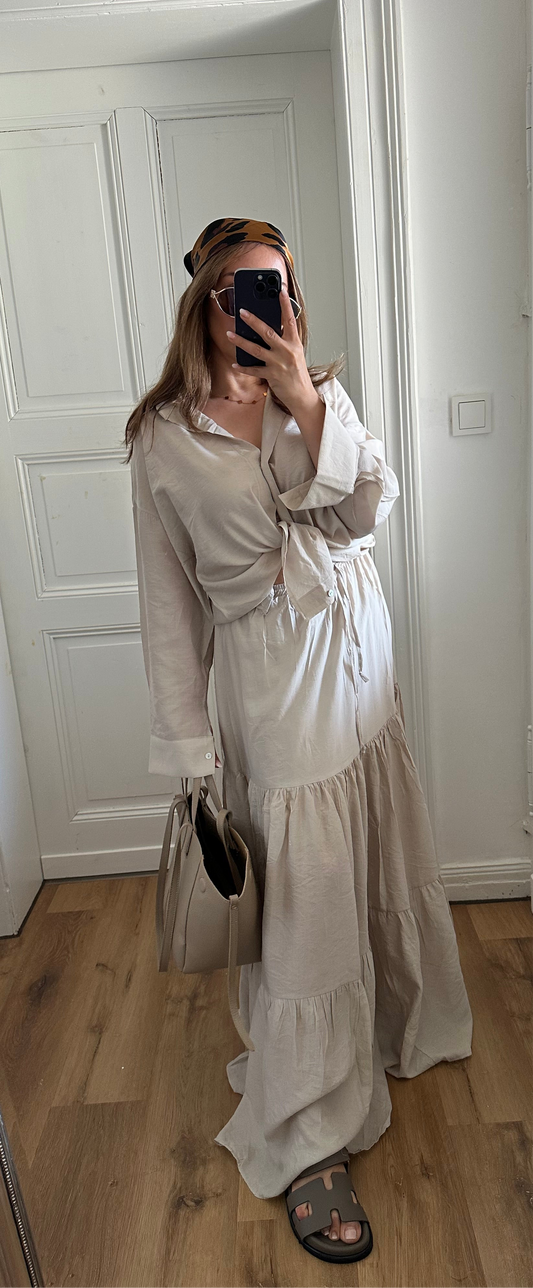 LINA-Zweiteiliges Set – Viskosebluse & Stufenrock