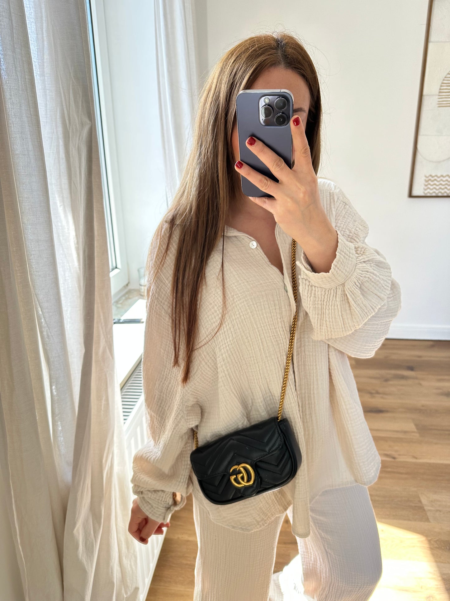 Oversize Musselin Hemd und Hose set SOFIA Beige