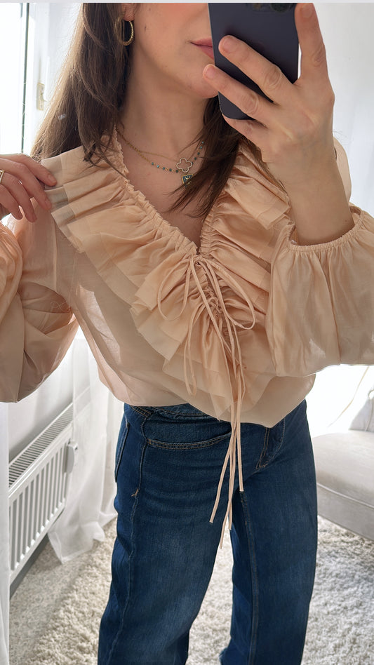 Romantische Bluse mit Rüschen – Rosa