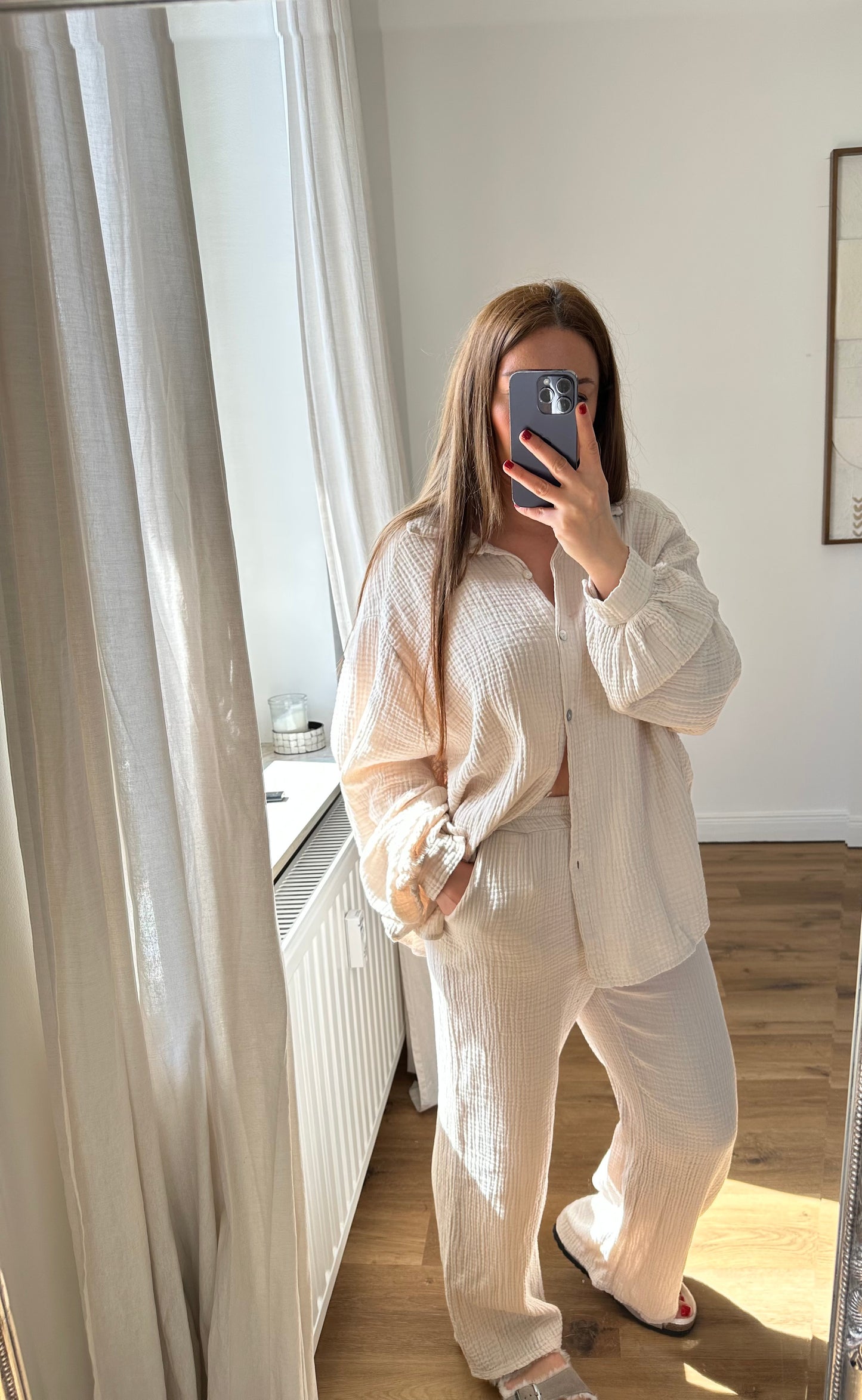 Oversize Musselin Hemd und Hose set SOFIA Beige