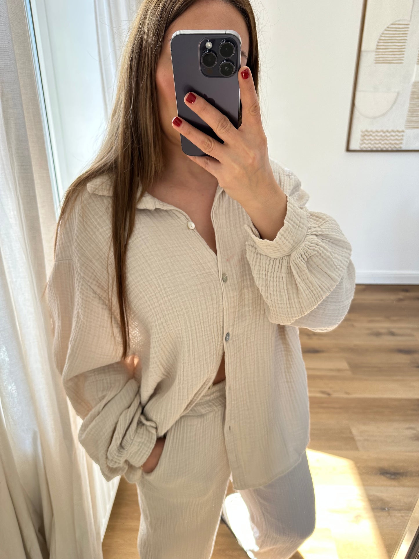 Oversize Musselin Hemd und Hose set SOFIA Beige