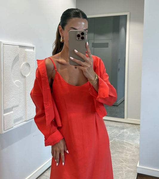 NOA - Elegantes Viskose-Set: Langes Kleid & Kurzes Hemd