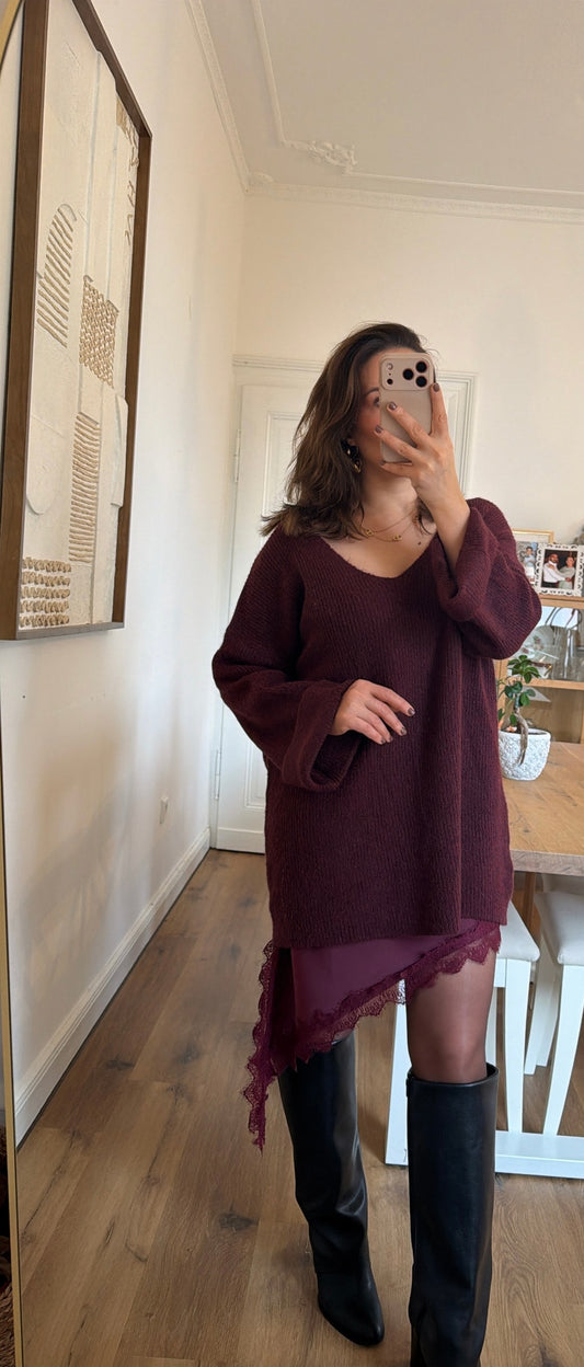 Langer Oversize-Pullover in Bordeaux