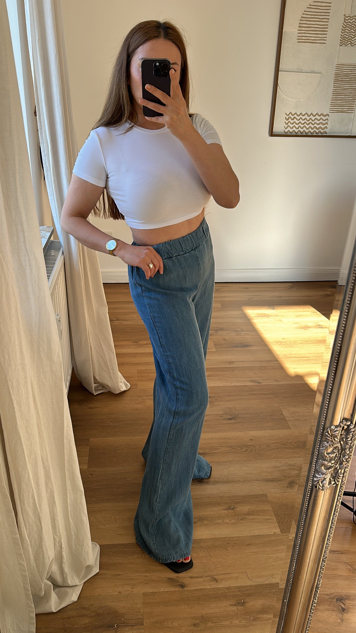 Fließende Hose aus Denim mit weitem bein