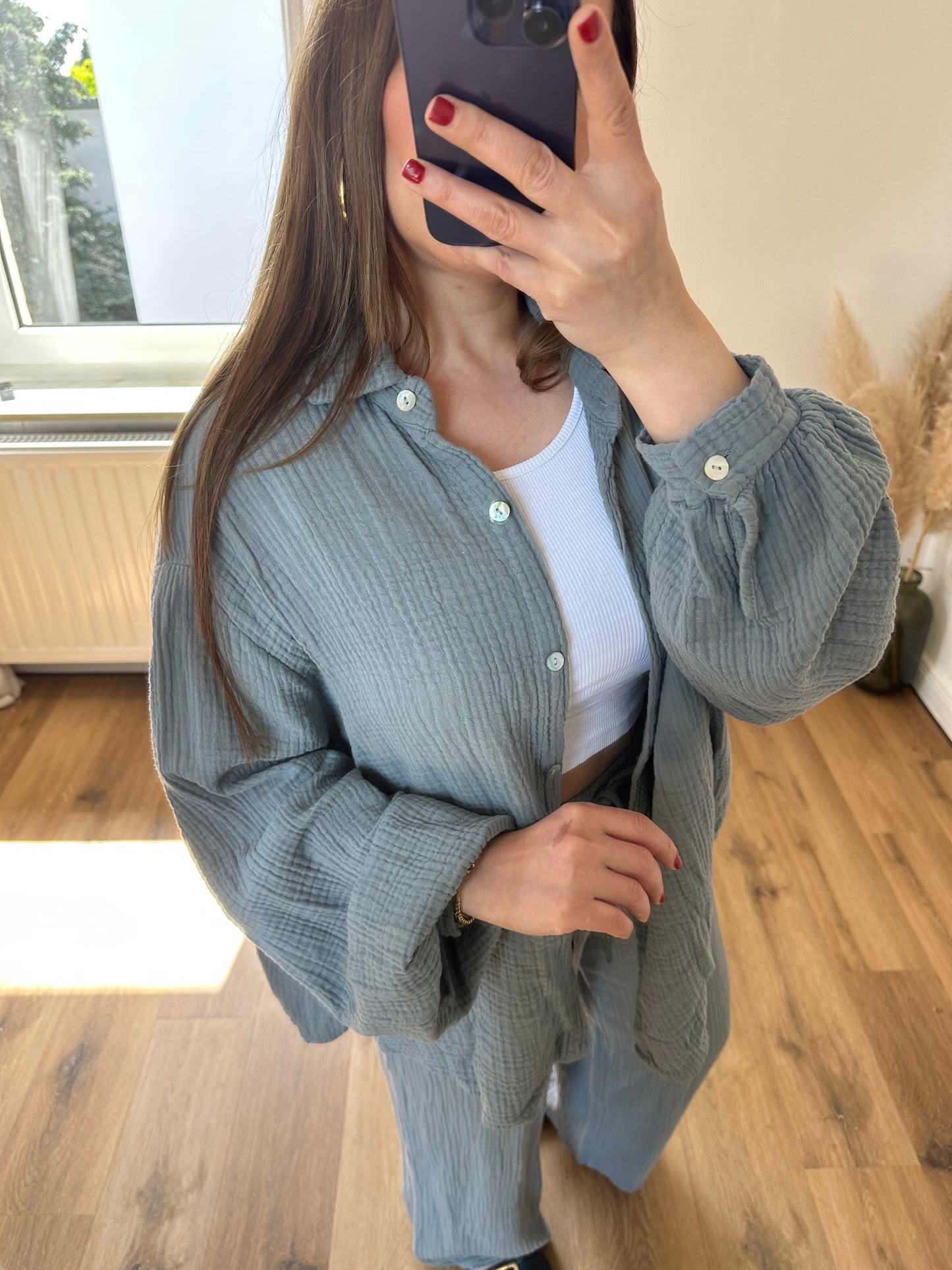 Oversize Musselin Hemd und Hose set SOFIA Grau
