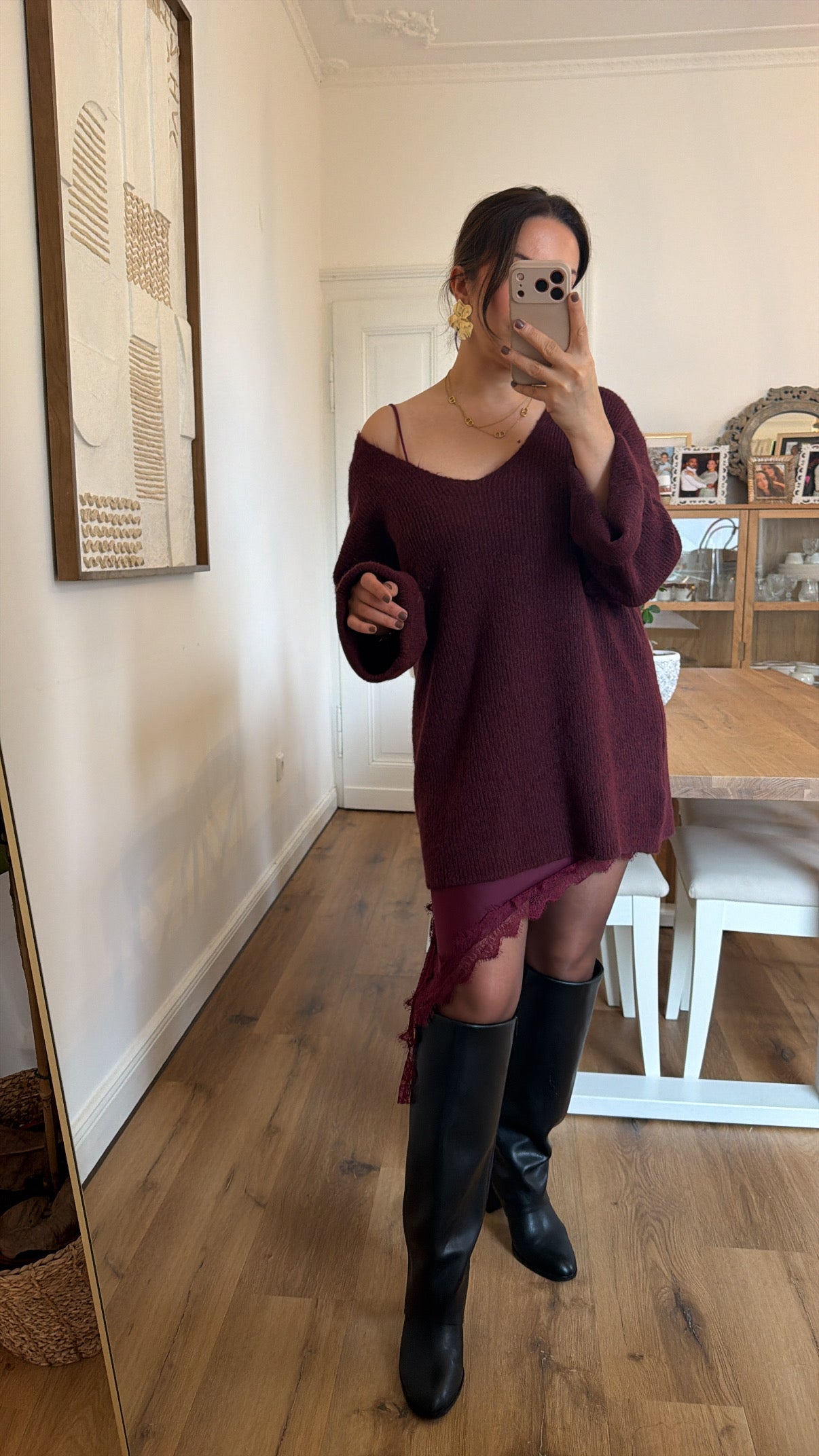 Langer Oversize-Pullover in Bordeaux