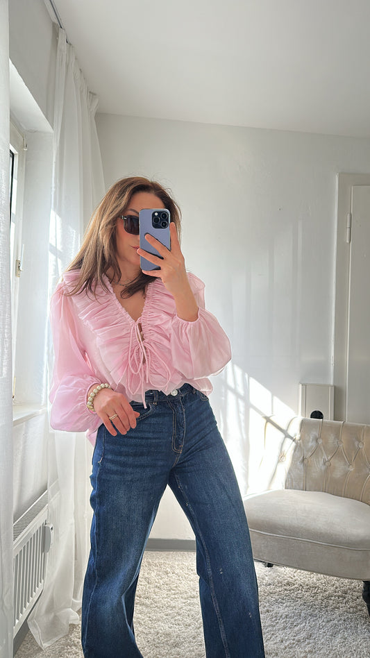 Romantische Bluse mit Rüschen – Rosa