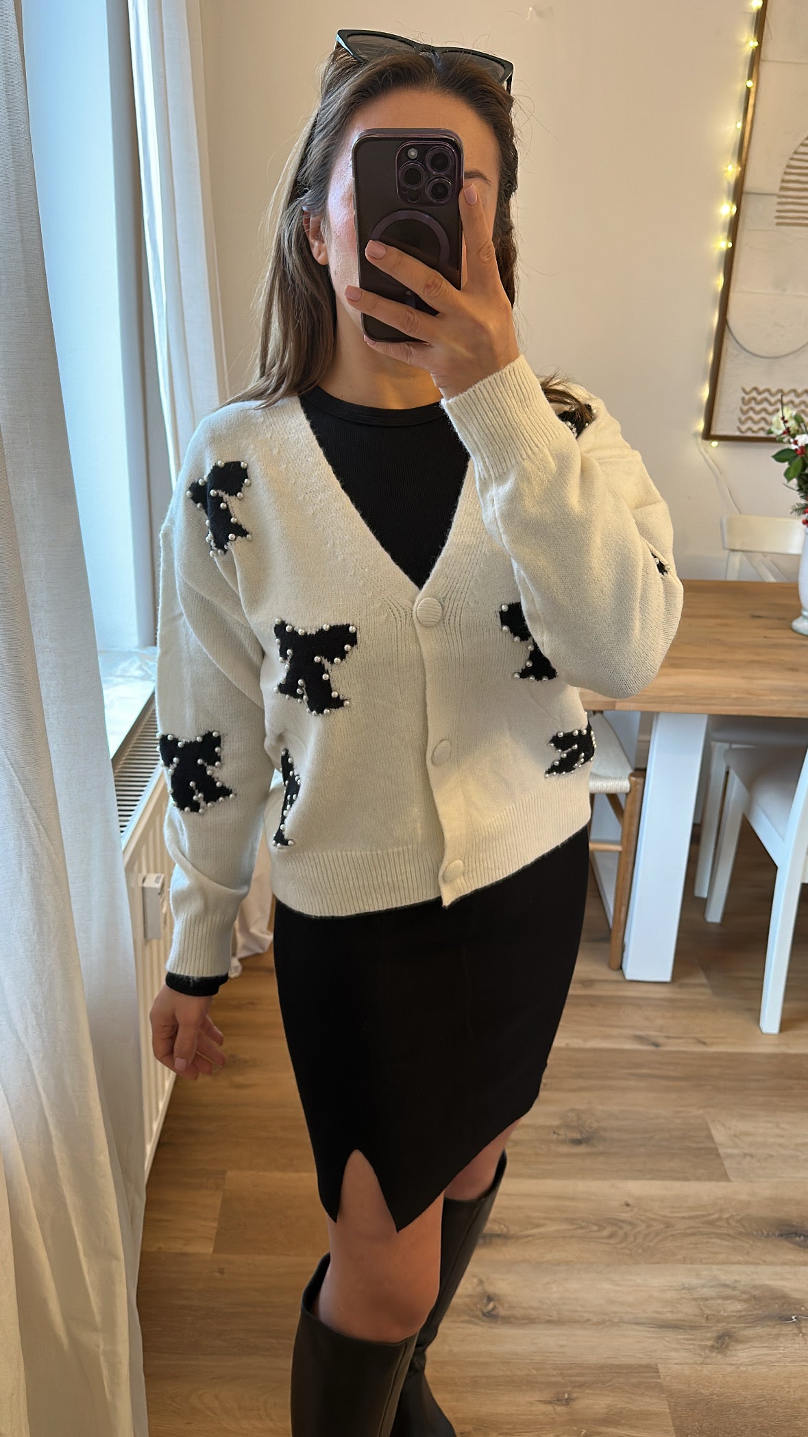Strick Jacke mit Perlen
