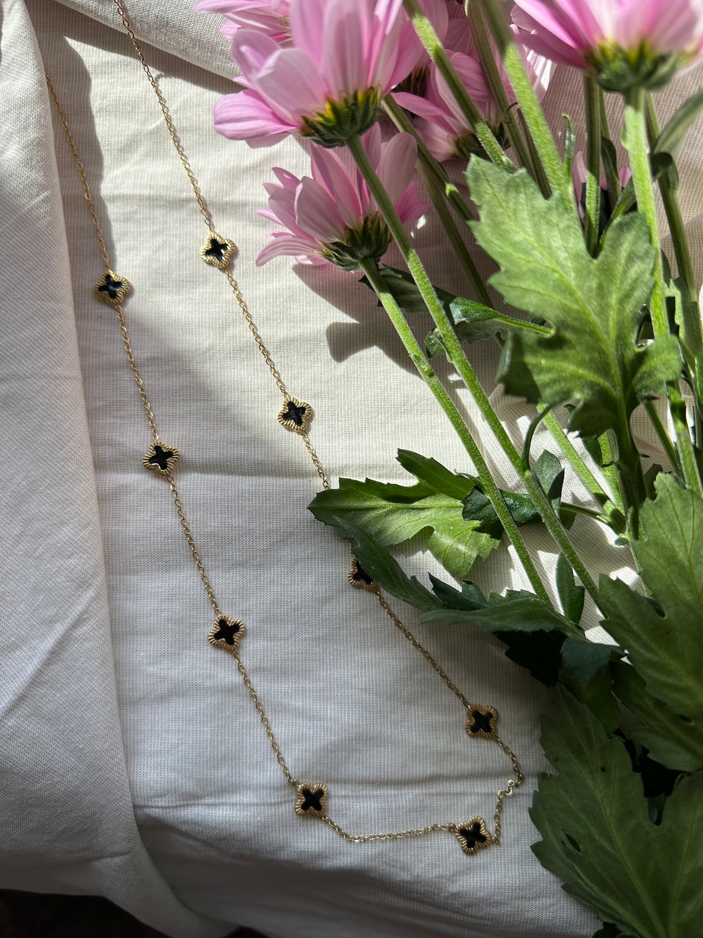 Lange Edelstahl Kleeblätter Halskette