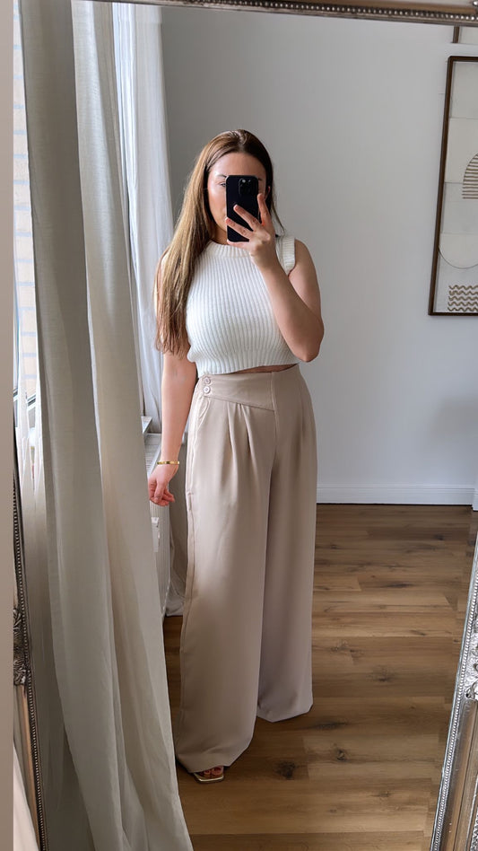 Palazzo Hose mit Gummizug Beige