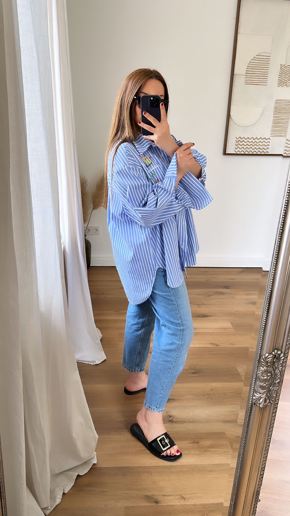 Blau gestreiftes Oversize Hemd