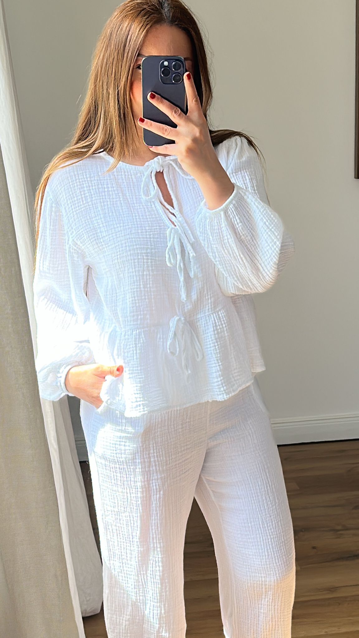 Musselin Bluse mit Schleife (weiß)