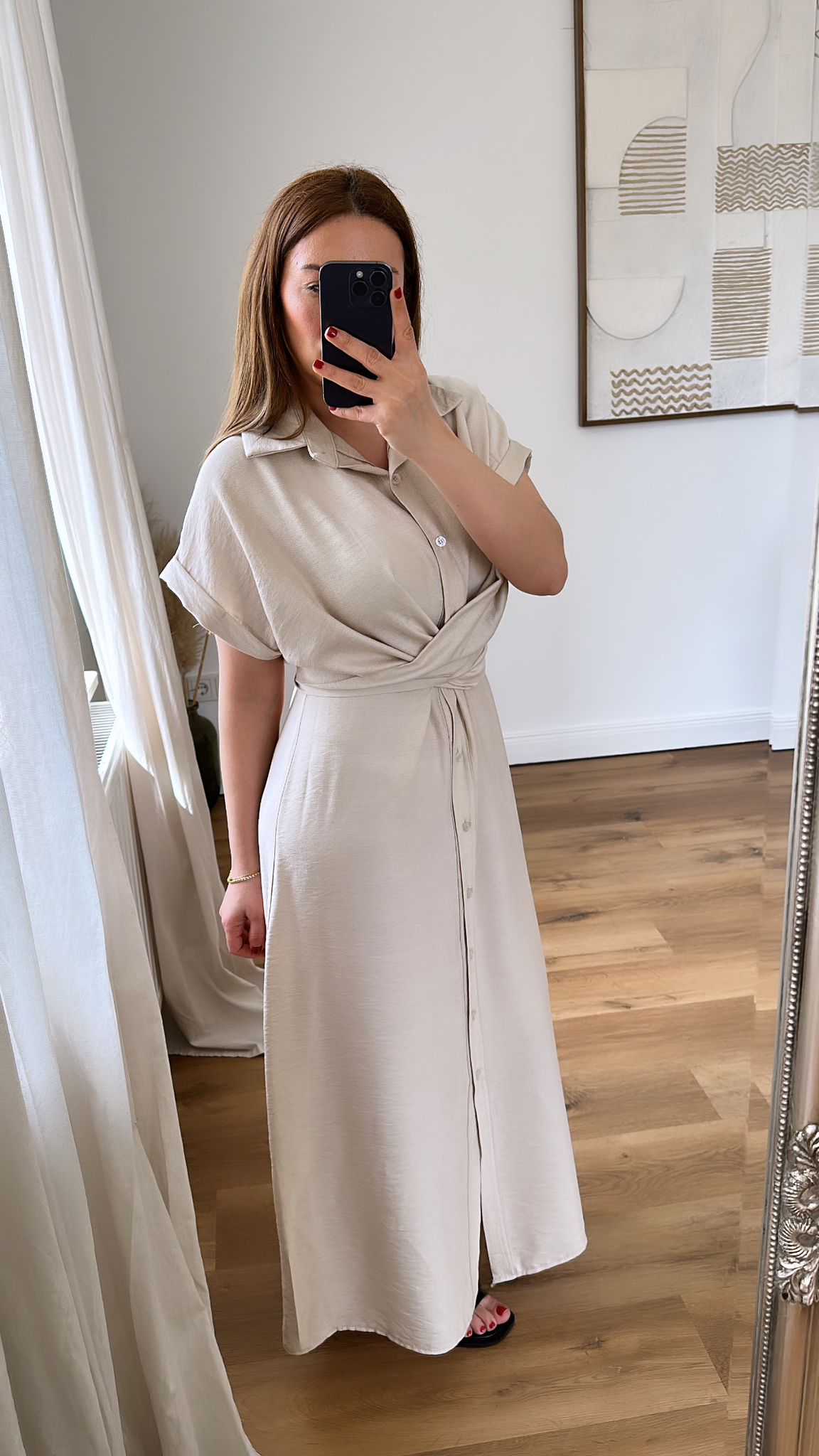 Beige Wickelkleid