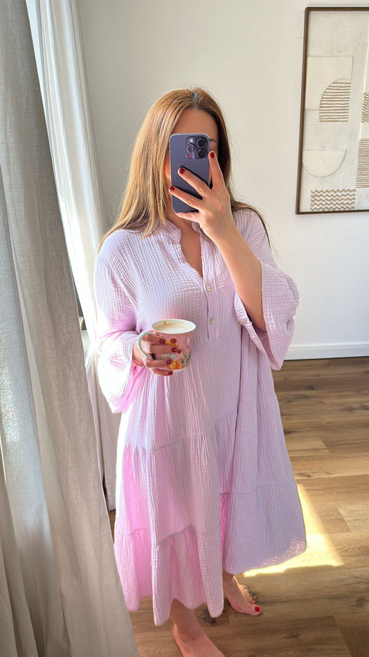 Oversize Musselinkleid (rosa)