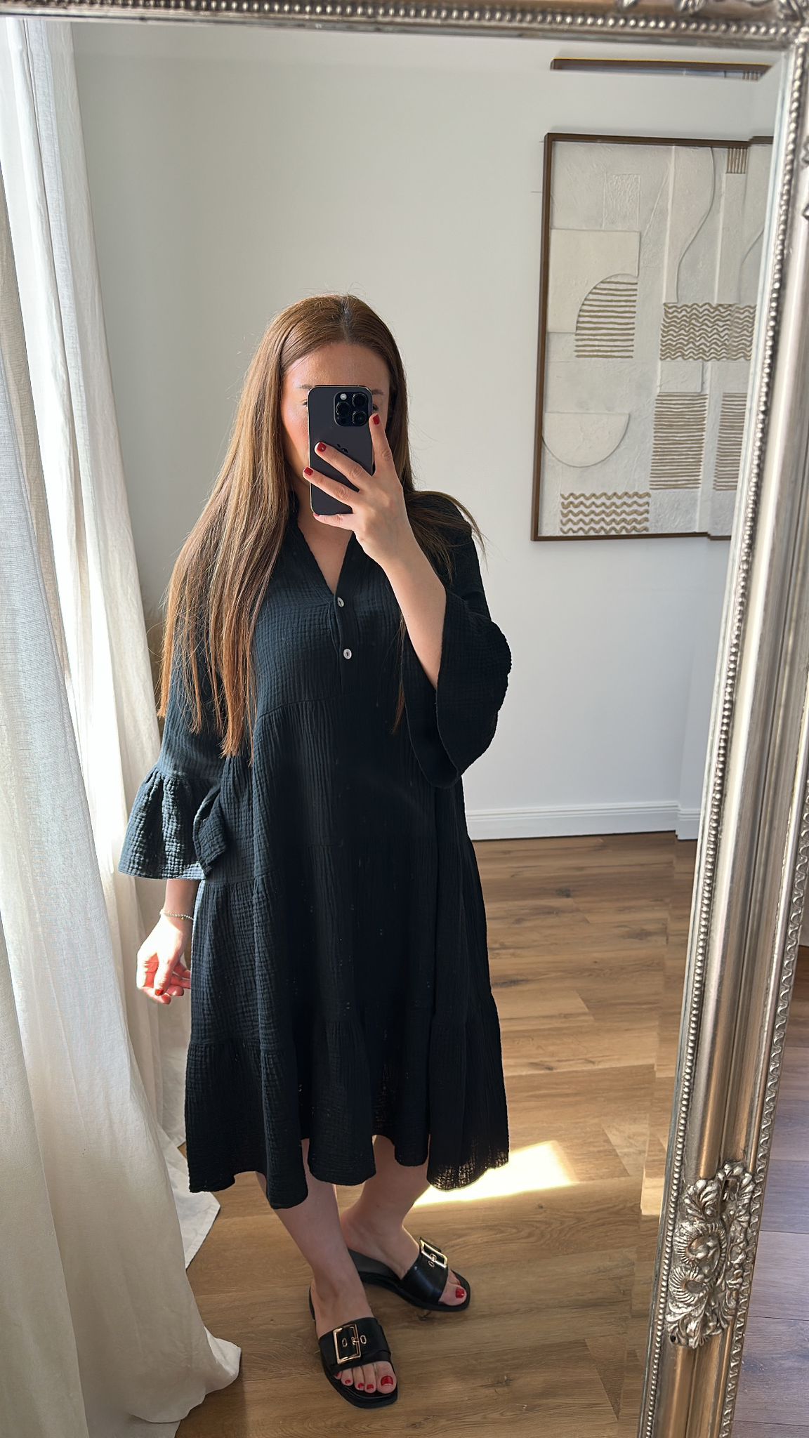 Oversize Musselinkleid (schwarz)