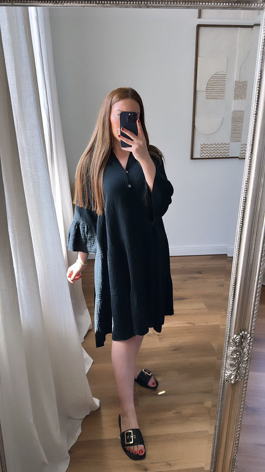 Oversize Musselinkleid (schwarz)