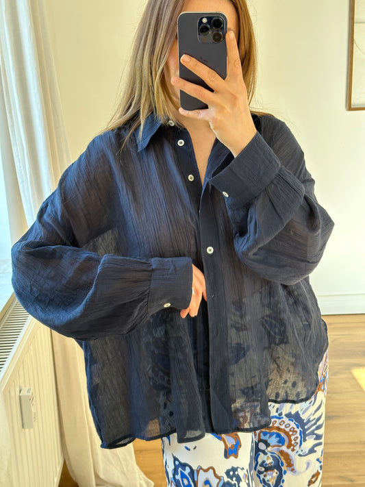 Oversize dunkel blau Sommer Hemd