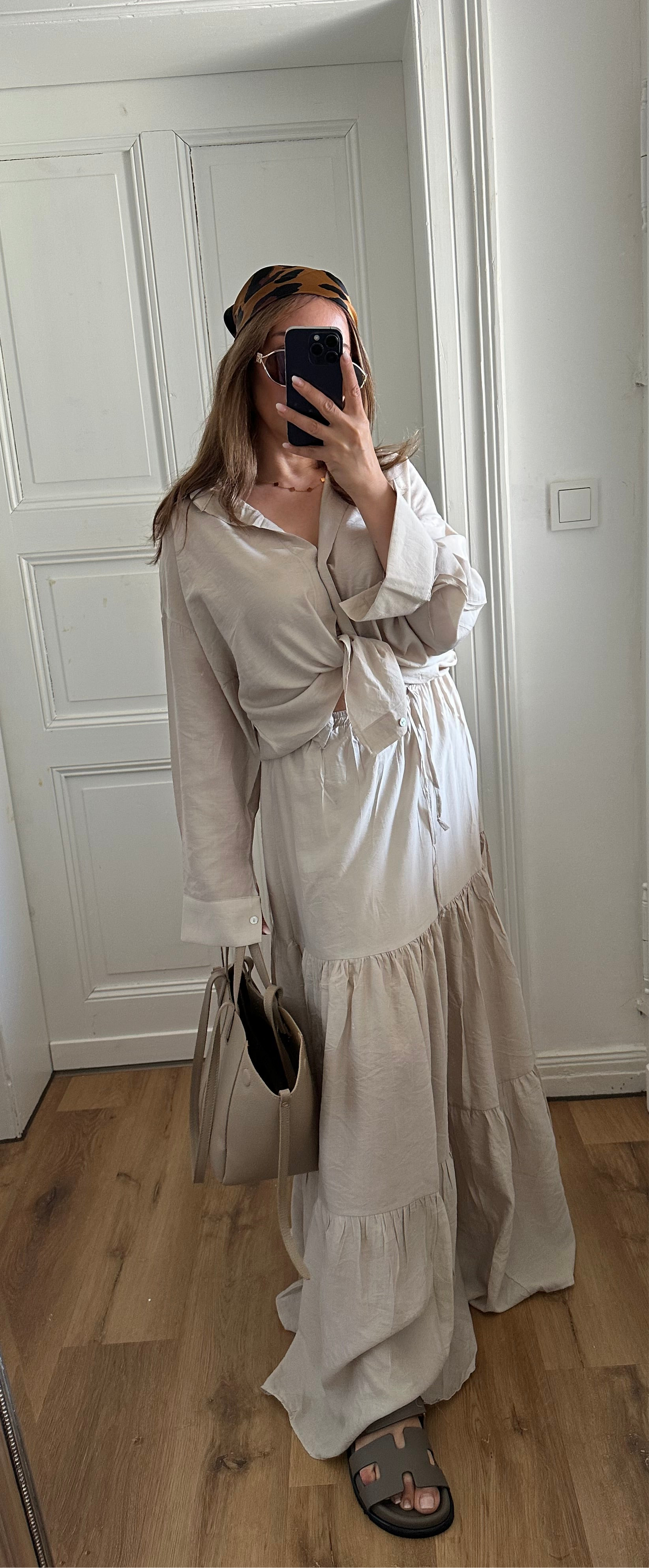 LINA-Zweiteiliges Set – Viskosebluse & Stufenrock