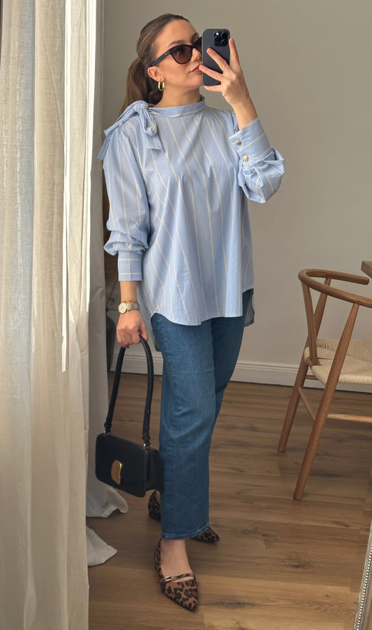 Elegante Gestreifte Bluse mit Schleifendetail