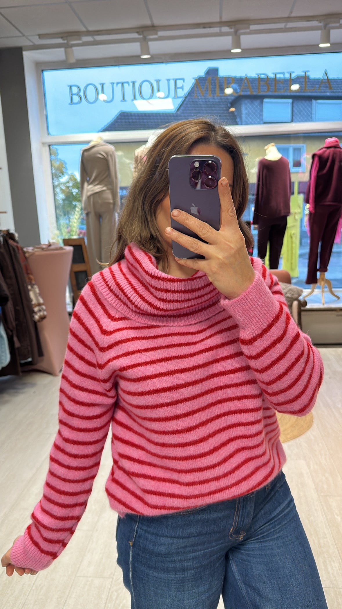 Strick Pullover Fabia Streifen rosa/rot