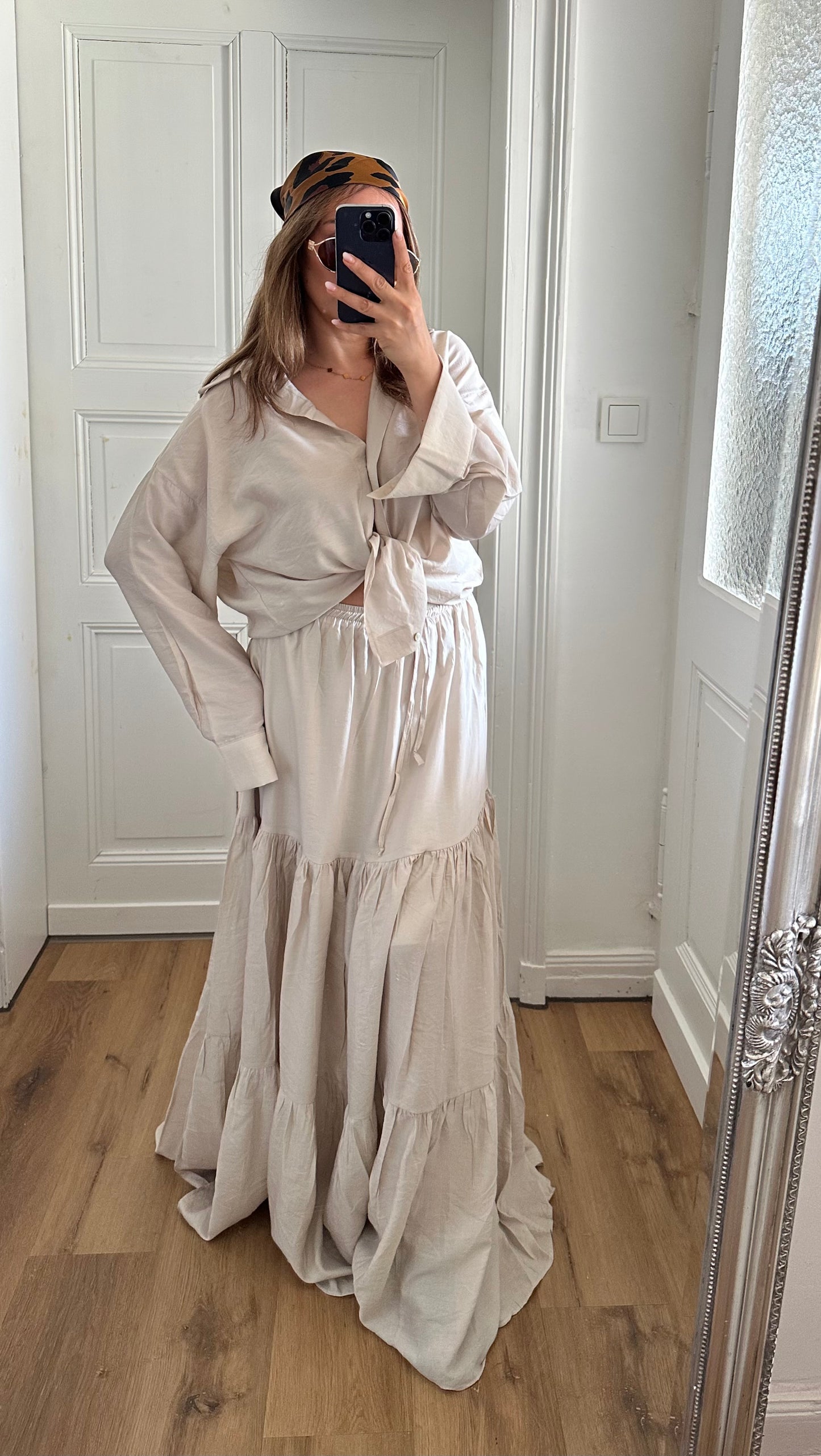 LINA-Zweiteiliges Set – Viskosebluse & Stufenrock