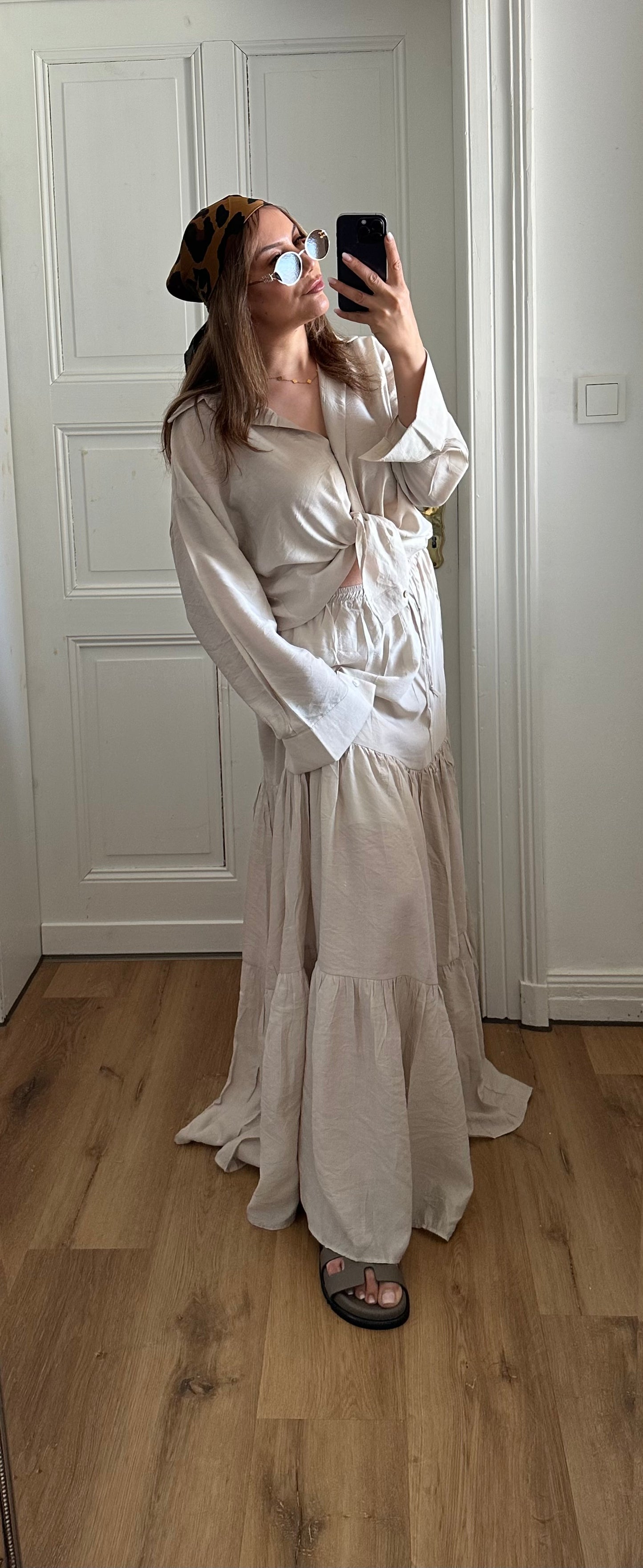 LINA-Zweiteiliges Set – Viskosebluse & Stufenrock