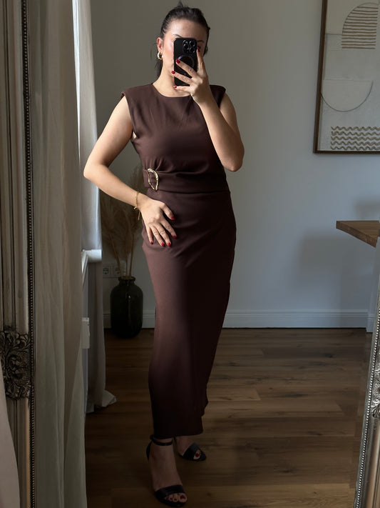Midi kleid mit goldfarbener applikation