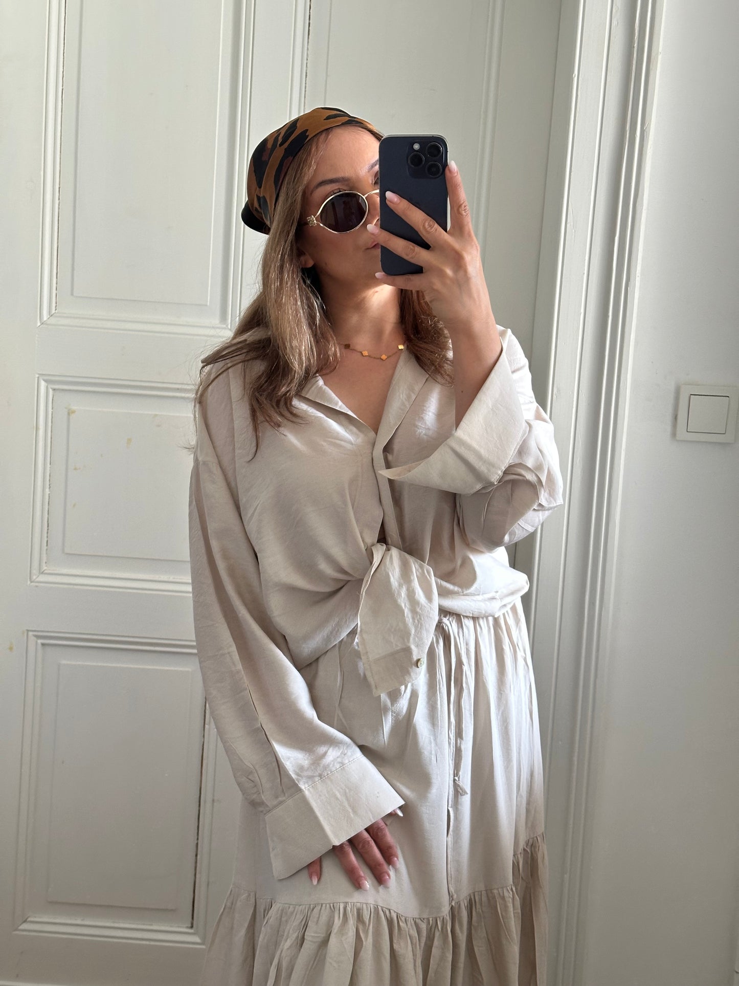 LINA-Zweiteiliges Set – Viskosebluse & Stufenrock