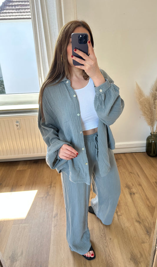 Oversize Musselin Hemd und Hose set SOFIA Grau