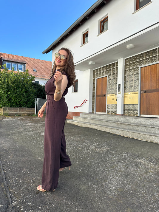 Ärmelloser Jumpsuit aus 100% Baumwolle – Dunkelbraun