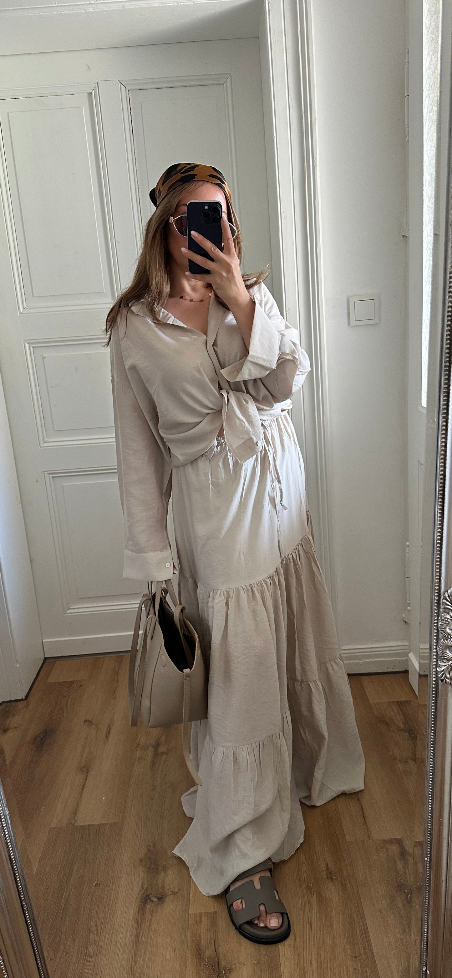 LINA-Zweiteiliges Set – Viskosebluse & Stufenrock