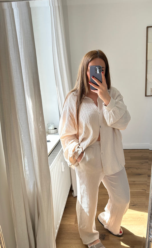 Oversize Musselin Hemd und Hose set  SOFIA Beige