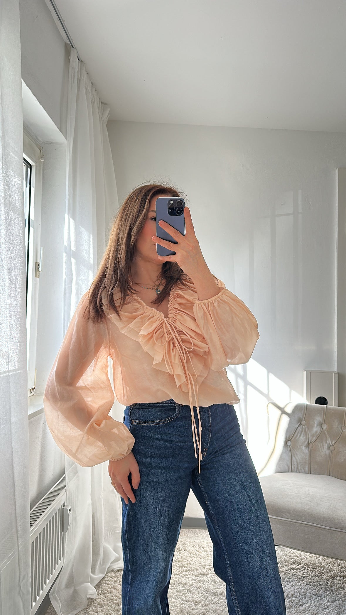 Romantische Bluse mit Rüschen – Rosa