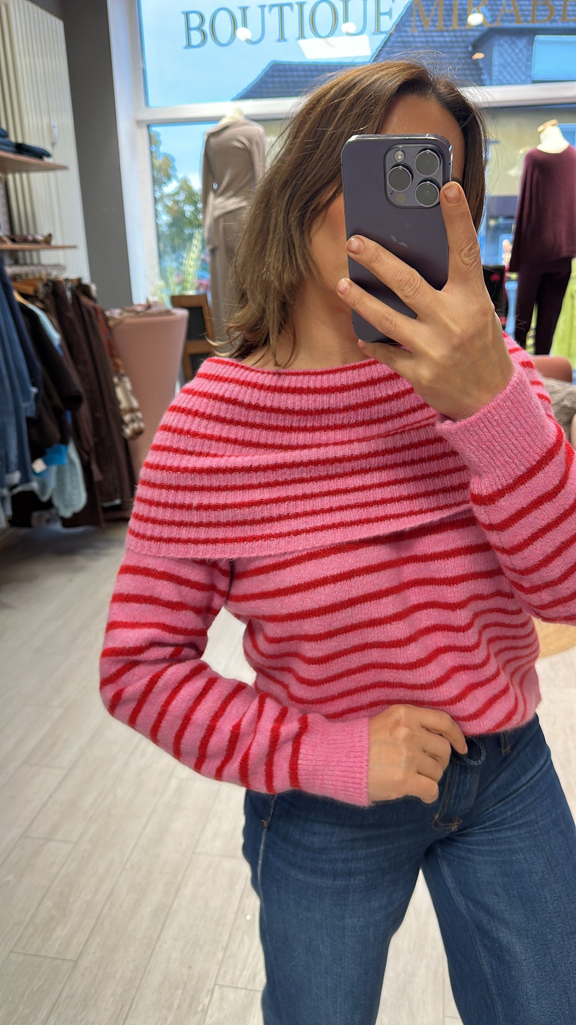 Strick Pullover Fabia Streifen rosa/rot