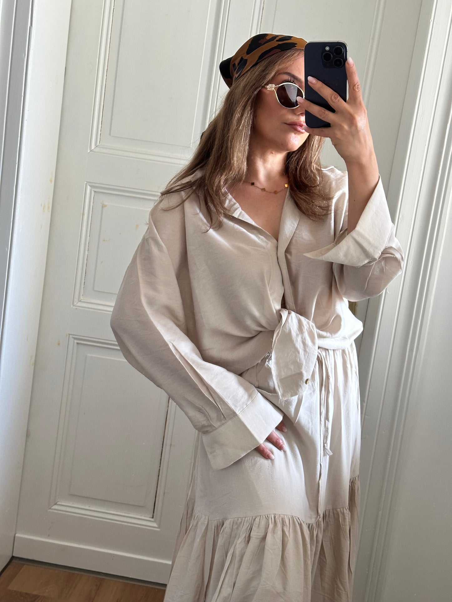 LINA-Zweiteiliges Set – Viskosebluse & Stufenrock