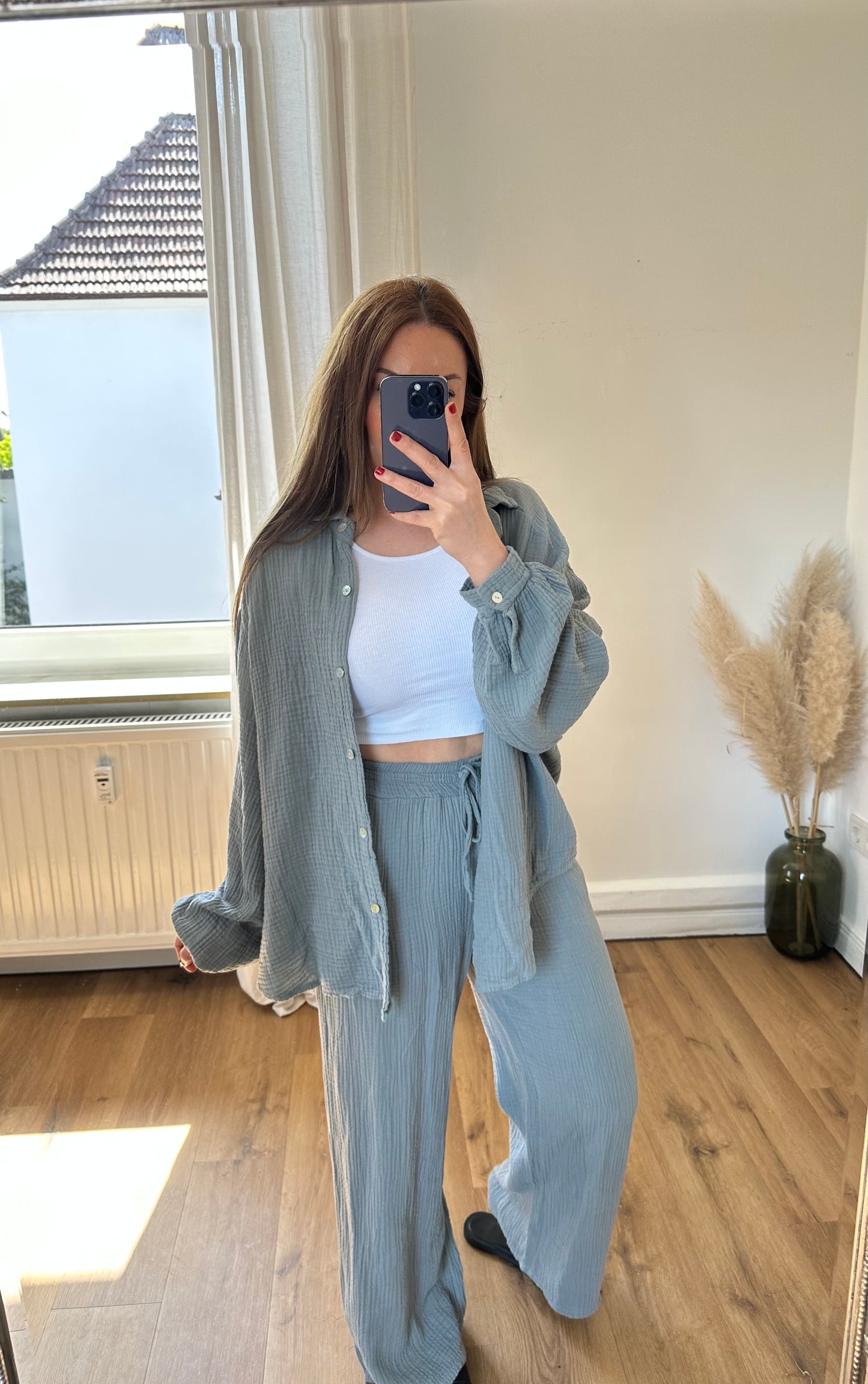 Oversize Musselin Hemd und Hose set SOFIA Grau