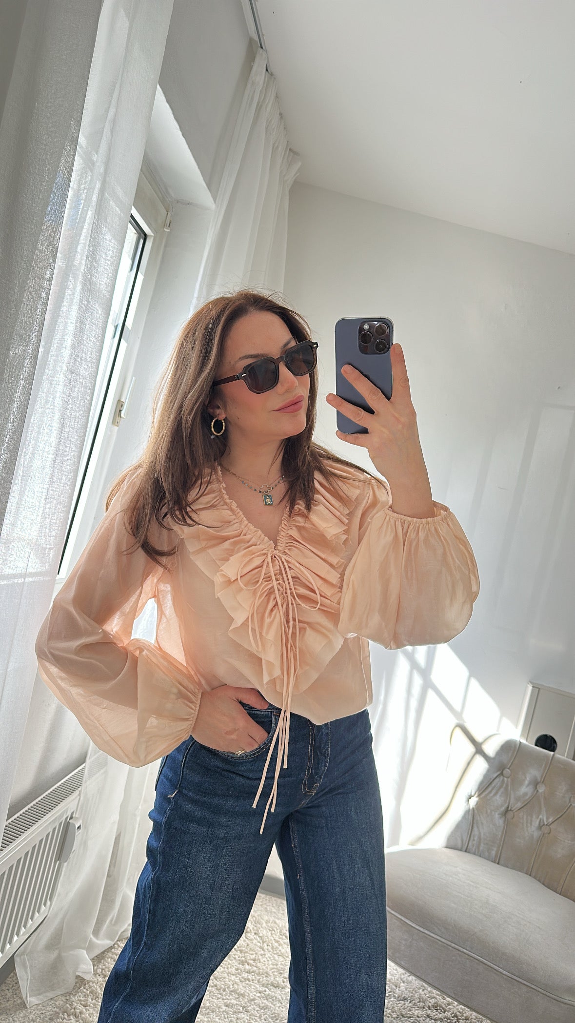 Romantische Bluse mit Rüschen – Rosa