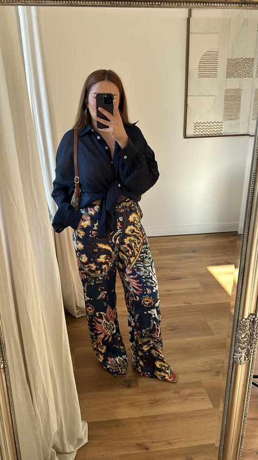 Weite Hose mit Print Seide /viscose Mischung