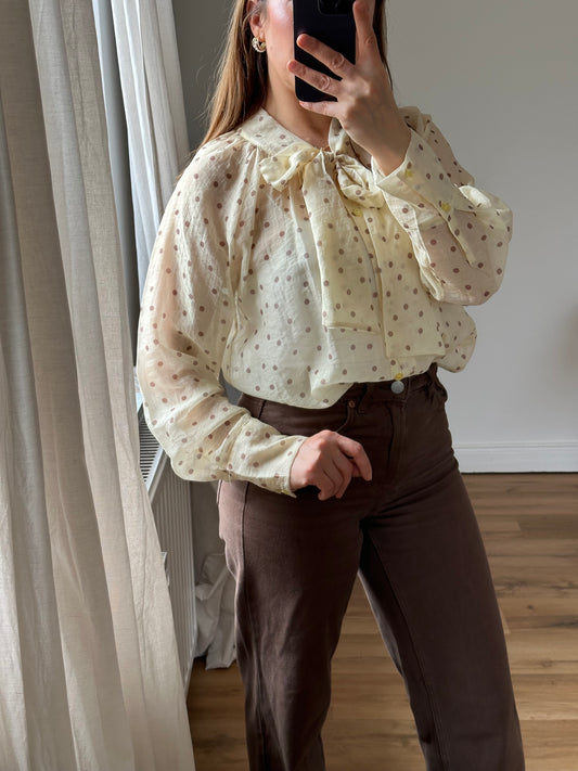 Gepunktete Transparente Bluse mit Schleife