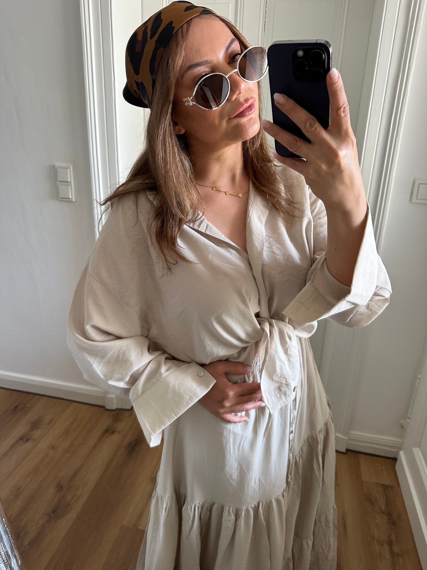 LINA-Zweiteiliges Set – Viskosebluse & Stufenrock