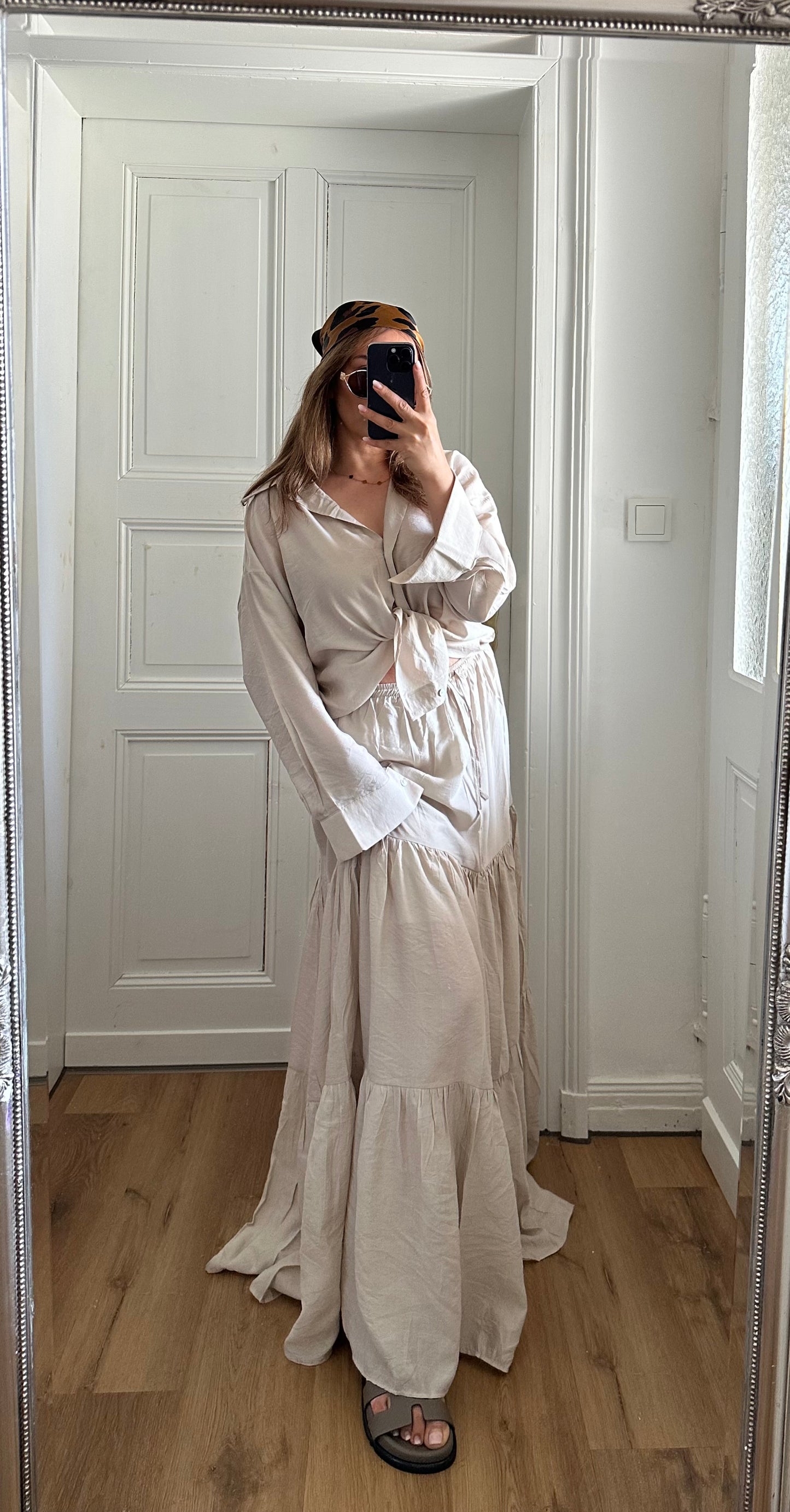 LINA-Zweiteiliges Set – Viskosebluse & Stufenrock