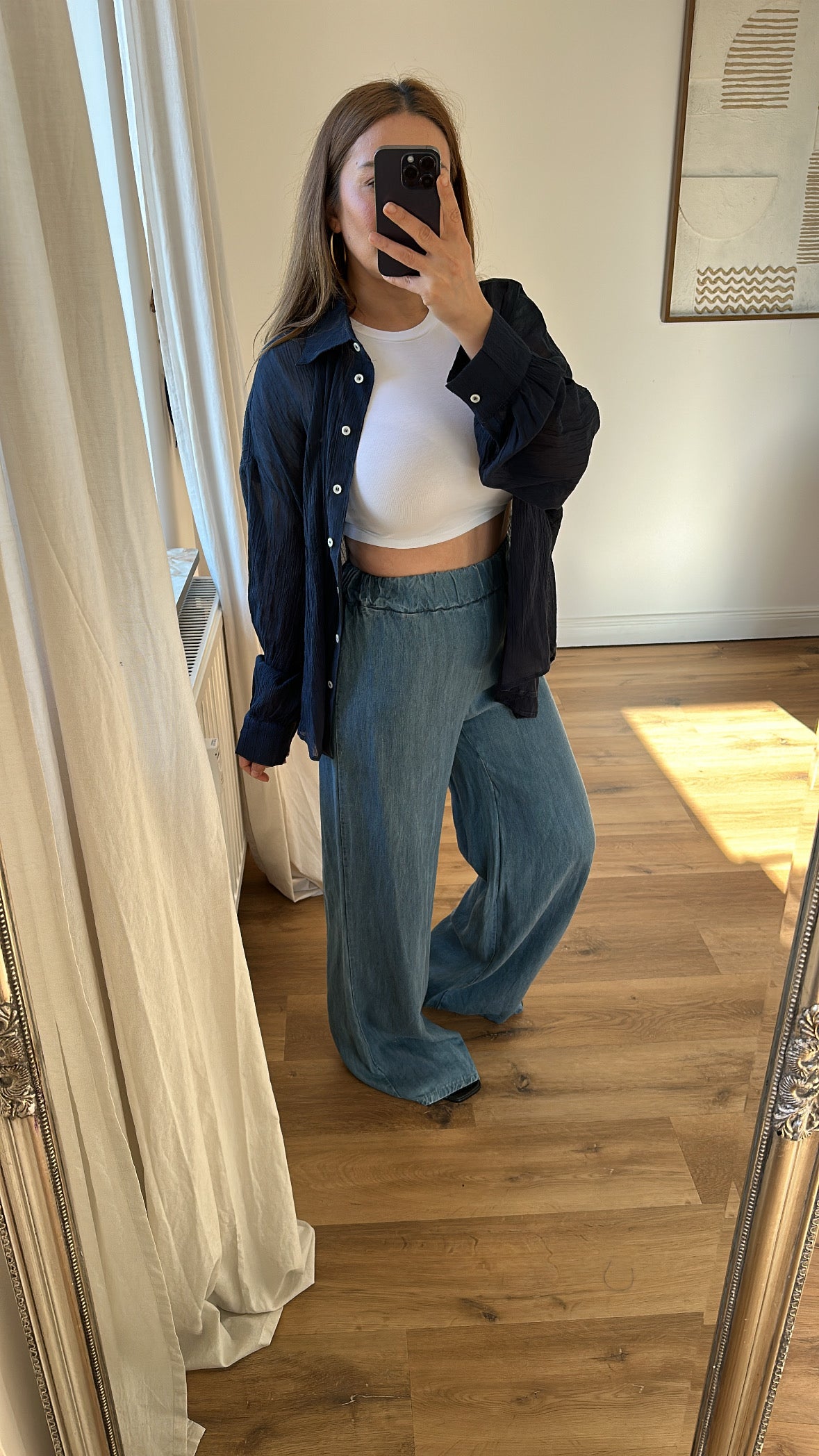 Fließende Hose aus Denim mit weitem bein