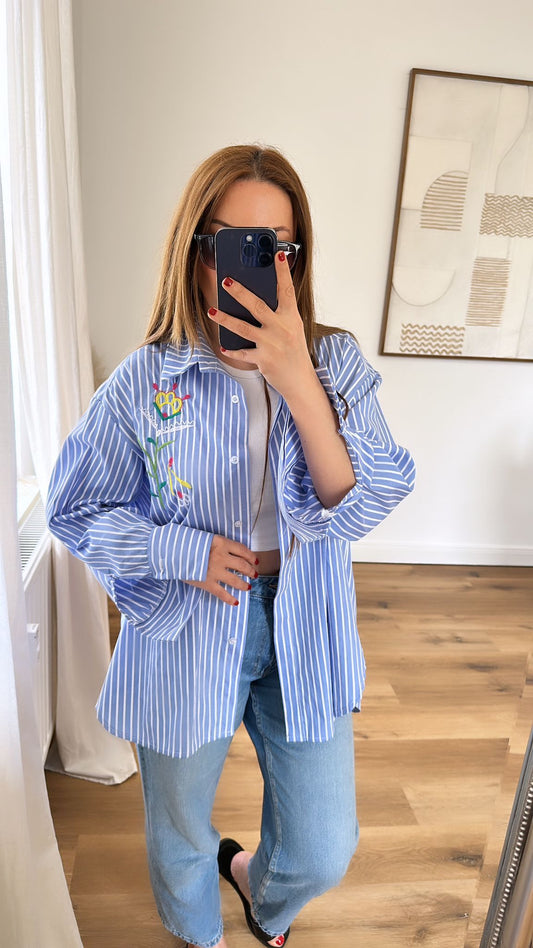 Blau gestreiftes Oversize Hemd