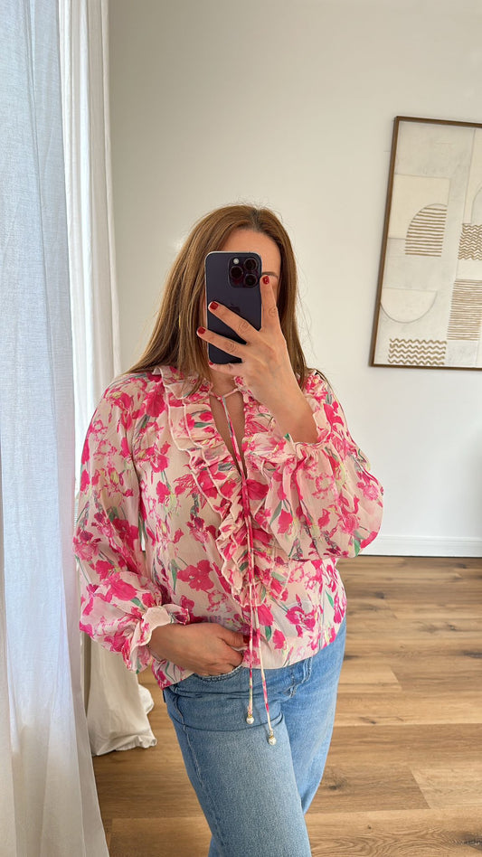 Rüschen Chiffon Bluse pink