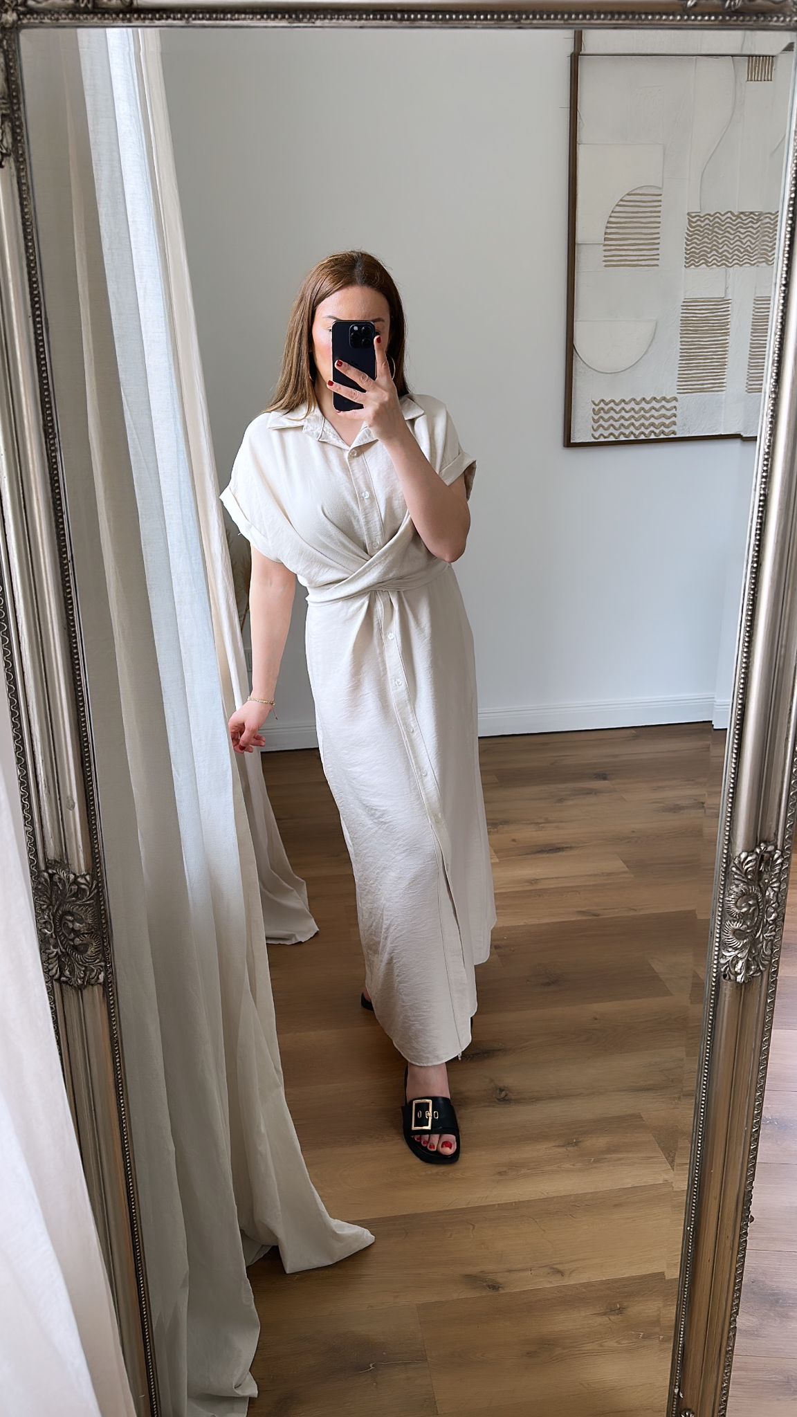Beige Wickelkleid