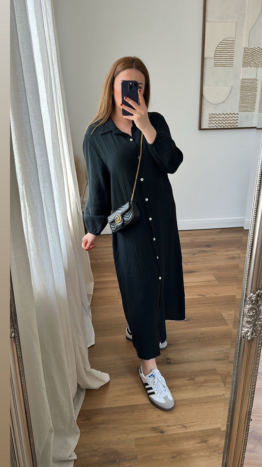 Musselin Hemdkleid (schwarz)
