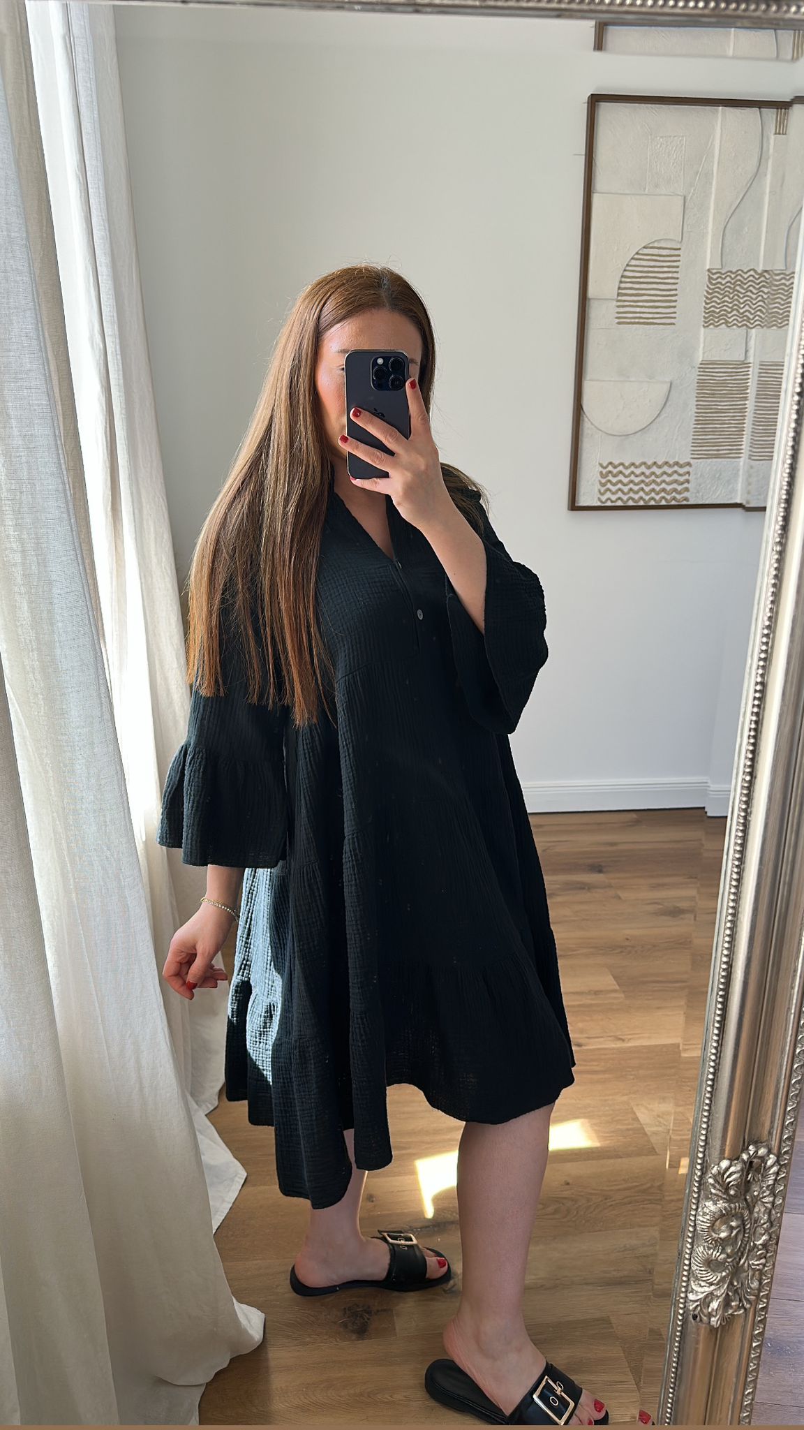 Oversize Musselinkleid (schwarz)