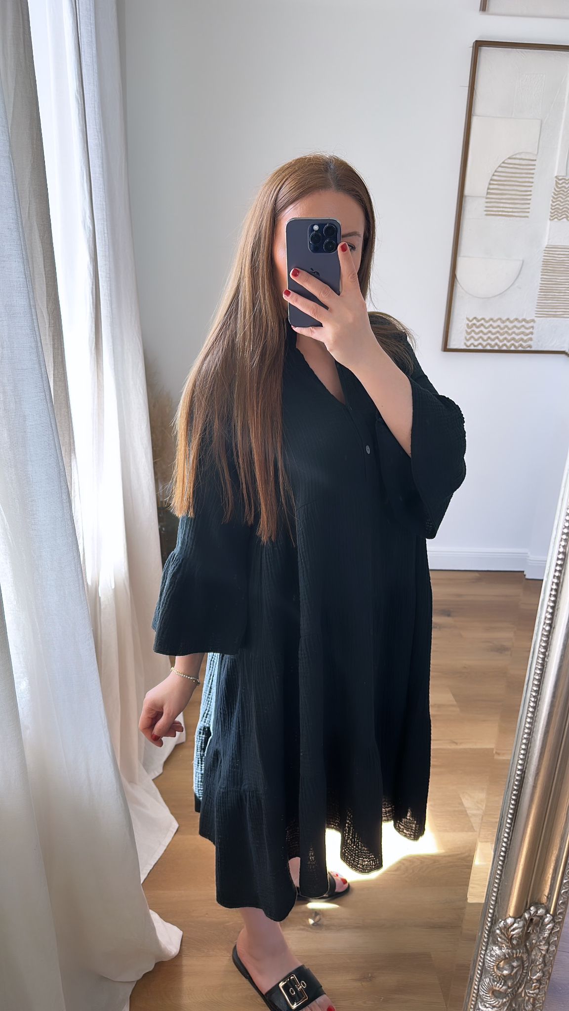 Oversize Musselinkleid (schwarz)